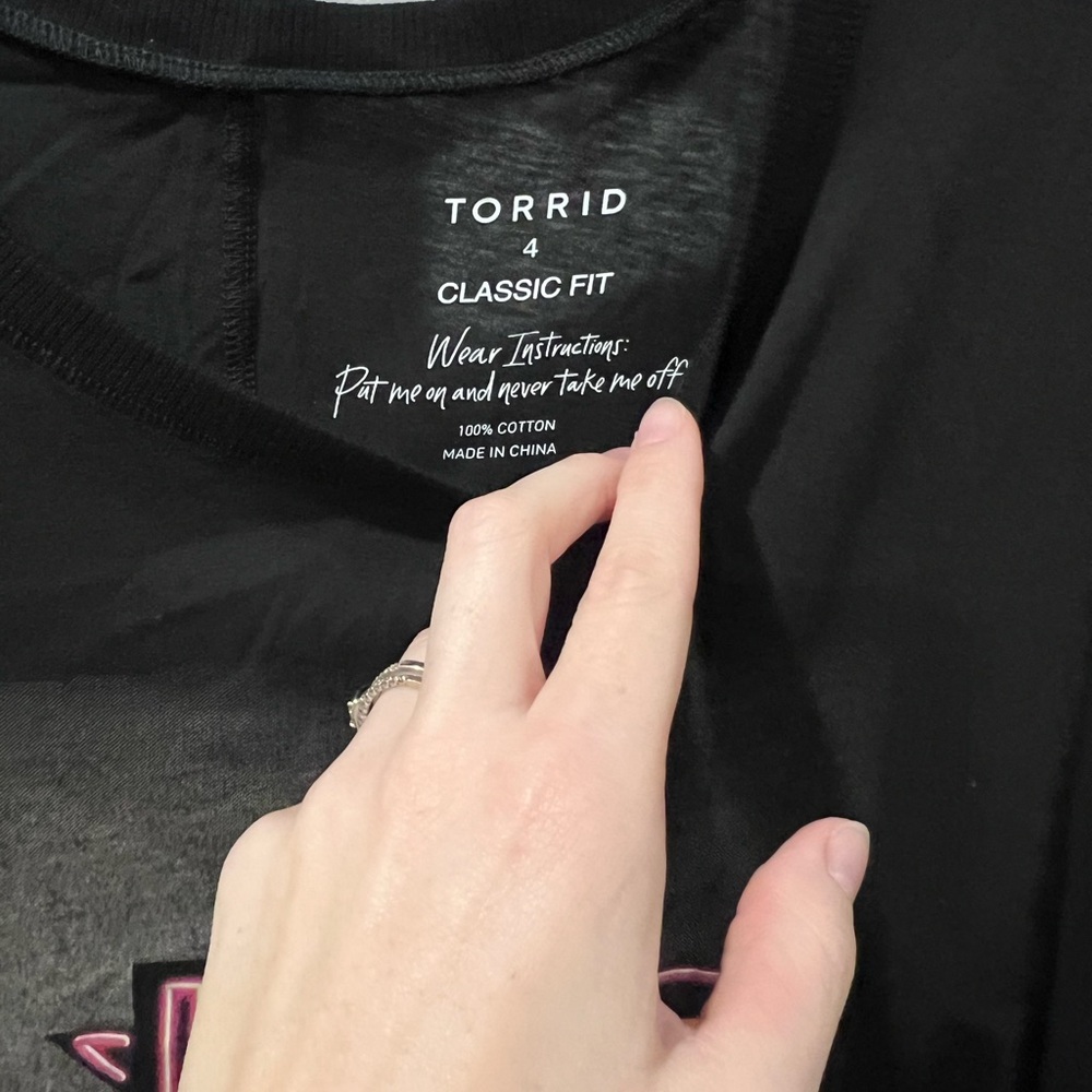Torrid Black Tee with Pink and Green Neon Design - Picture 2 of 3